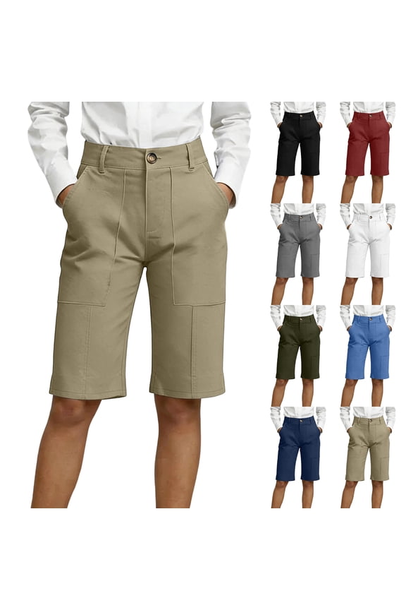 High-Waisted Cargo-Style Knee-Length Shorts for Women - Stretchy Office & Weekend Outing Trousers, Multi-Pocket Design & Elastic Waistband Black XXL