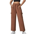 thumbnail image 1 of High Waisted Cargo Sweatpants Women Soft Fleece Wide Leg Baggy Pants Fall Winter Solid Color Drawstring Elastic Waist Athletic Joggers with Pockets, 1 of 8