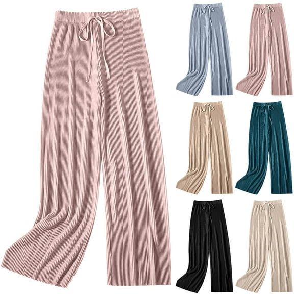 High Waisted Chiffon Pants Women Drawstring Pajama Bottoms Sleepwear Drawstring Elastic Waist Straight Leg Pull on Pants