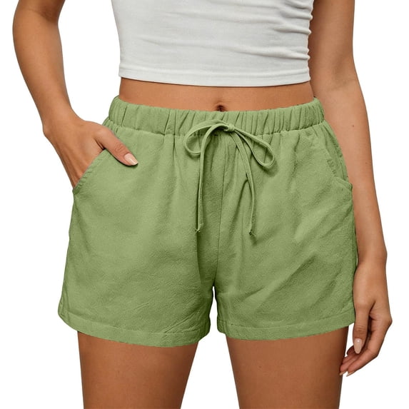 High Waisted Cotton Shorts For Women Drawstring Elastic Waist Gym Shorts with Pockets Loose Casual Athletic Workout Clothes Army Green