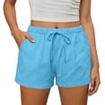 thumbnail image 1 of High Waisted Cotton Shorts For Women Drawstring Elastic Waist Gym Shorts with Pockets Loose Casual Athletic Workout Clothes Light Blue, 1 of 4