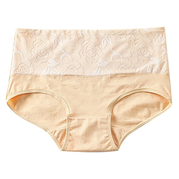 High Waisted Cotton Underwear for Women Women's Briefs Underwear Lace High Waist Tummy Panties Floral Waisted Ladies Period Underwear Panty Women Boxers Briefs Beige L