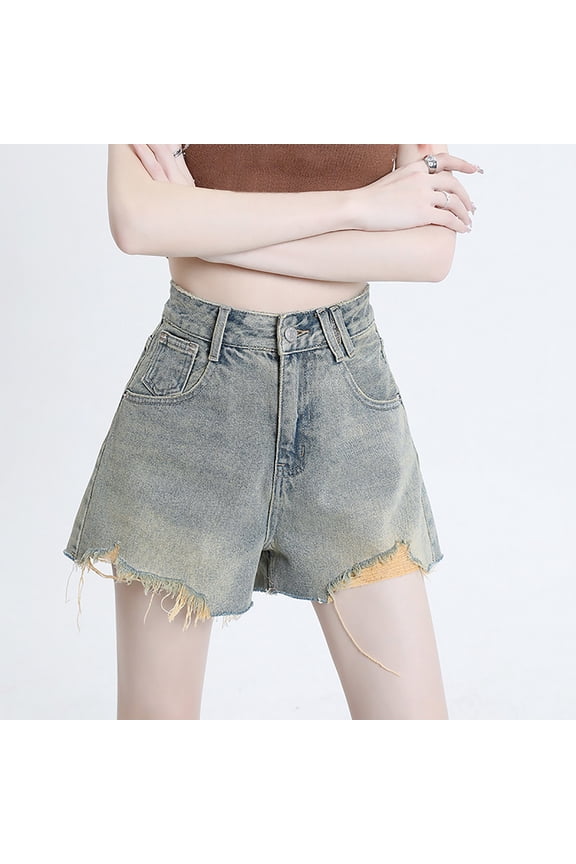 High Waisted Denim Shorts - Women's Raw Edge Casual Streetwear Jorts Sexy Distressed Jean Shorts with Pocket Relaxed Fitted Fashion Jeans Vintage