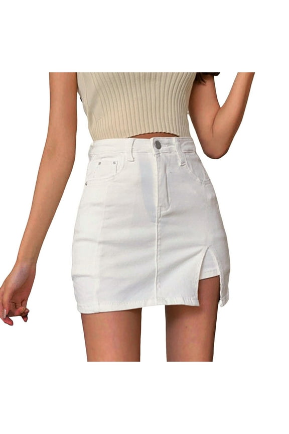 High Waisted Denim Skort With Side Slit Stretchy Mini Jean Skirt Casual Summer Wear