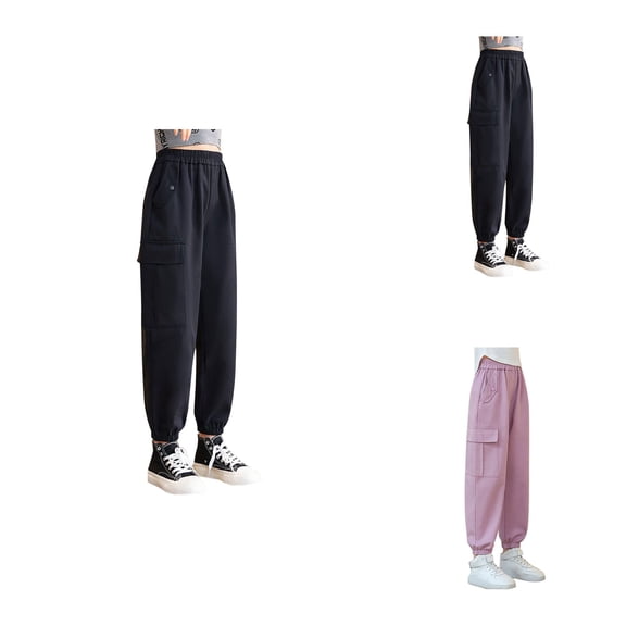 High Waisted Drawstring Loose Fit Cargo Pants for Girls, Lined Wide Leg Sweatpants with Pockets, Casual Tall Baggy Jogger Streetwear