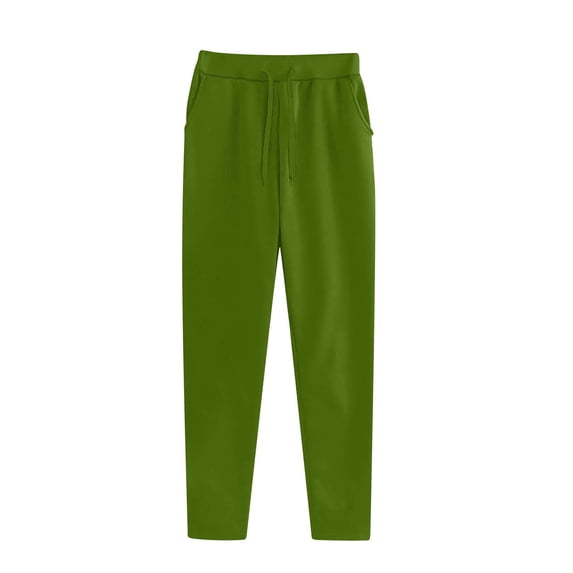 High Waisted Drawstring Pants Women Elastic Waist Slim-Straight Long Pants with Pockets Casual Loose Long Trousers