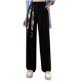 thumbnail image 1 of High Waisted Dress Pants for Women Buttons Drape Straight Wide Leg Pants Casual Loose Trousers with Pocket, 1 of 5