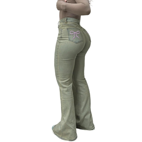 High Waisted Flared Jeans For Women With Embroidery Stretch Slim Denim Pants