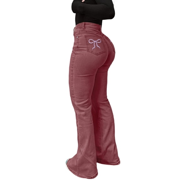 High Waisted Flared Jeans For Women With Embroidery Stretch Slim Denim Pants