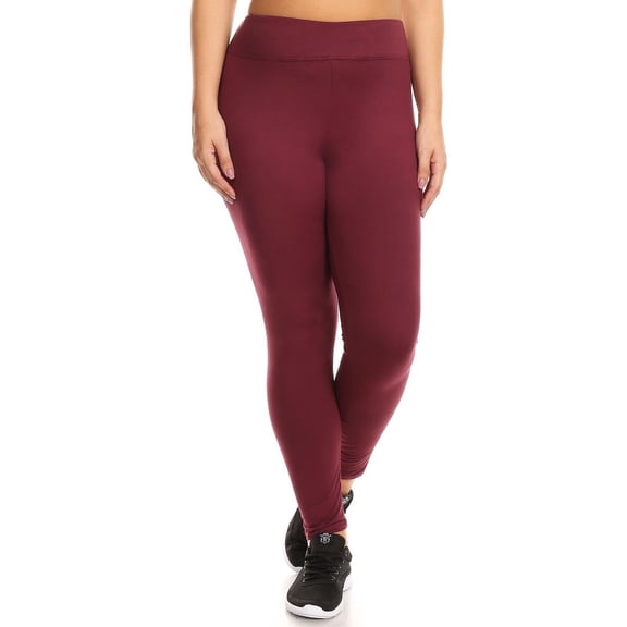High Waisted Fleece Lined Sport Leggings - Plus Size - 1XL 2XL 3XL Burgundy 2XL