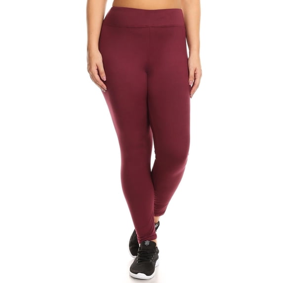 High Waisted Fleece Lined Sport Leggings - Plus Size - 1XL 2XL 3XL Burgundy XL