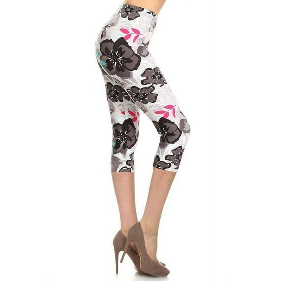 High Waisted Floral Printed Knit Capri Legging - Multi
