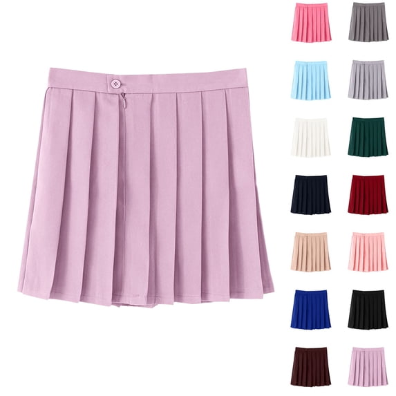 High Waisted Flowy Skirt Girls' Pleated Skirt Fashion College Style Girls' Half Body Skirt Solid Color Short A-Line Skirt Purple 15 Years