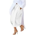 thumbnail image 1 of High Waisted Jean Shorts Lady Ladies Mid Waist Pleated Capris with Pocket Lightweight Wide Leg Baggy Cropped Dressy Casual Pants White L, 1 of 9