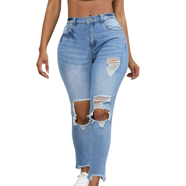 High Waisted Jeans For Women Jeans Slim Fit Distressed Stretch Pants ...