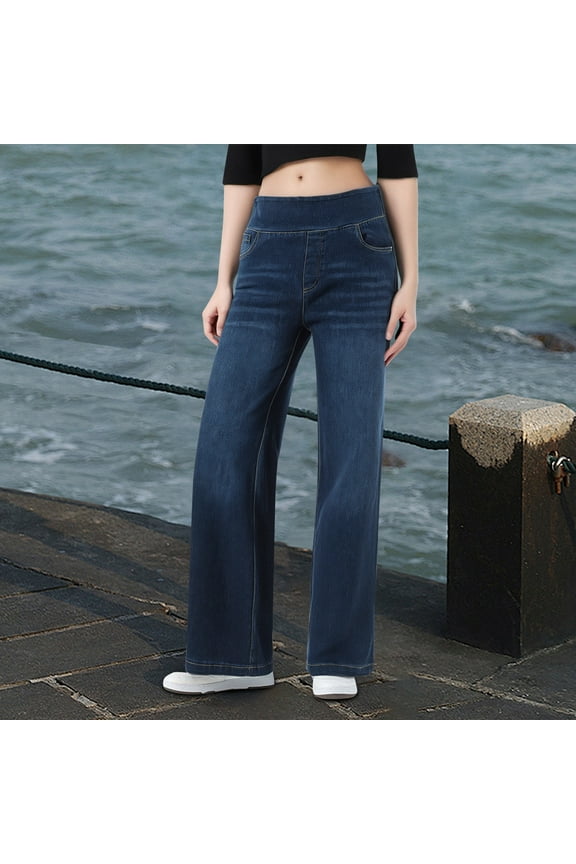 High Waisted Jeans For Women Straight Leg Relaxed Fit Fashion Elastic Denim Pants Comfy Lightweight Workwear Classic Jeans Trousers BU1 L