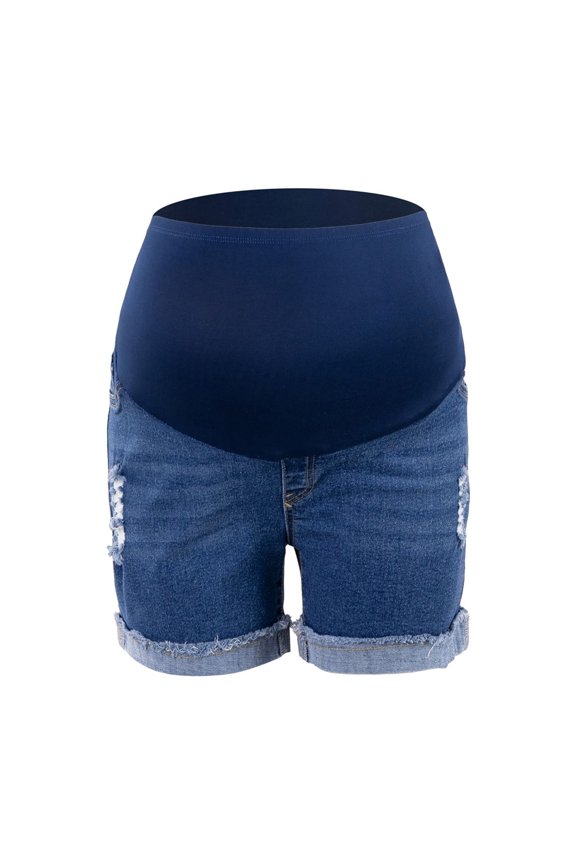 High Waisted Jeans Maternity Adjustable Ripped Roll Up Hem Denim Mini Shorts With Pocket Mom Jeans High Waisted Dark Blue S