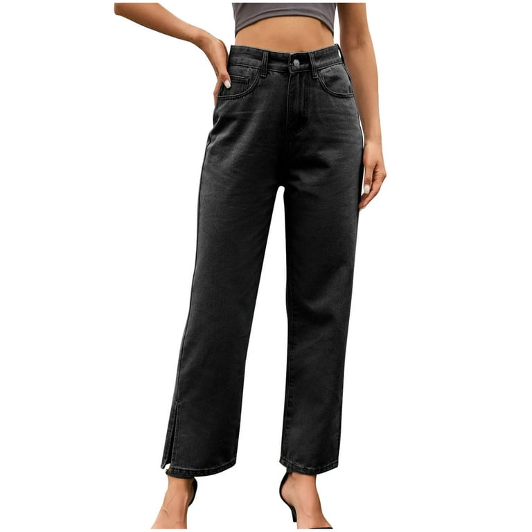 High Waisted Jeans for Women Straight Leg Split Hem Denim Pants Loose  Fitting Streetwear Jean Trousers 