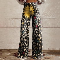 High Waisted Jeans for Women Wide Leg Fashion Casual Denim Pants Floral Printed Pull On Baggy Trousers Denim Pants Fall 2025 with Pocket
