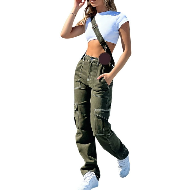 Aesthetic Vintage Cargo Womens Y2k High Waist Straight Baggy Jeans