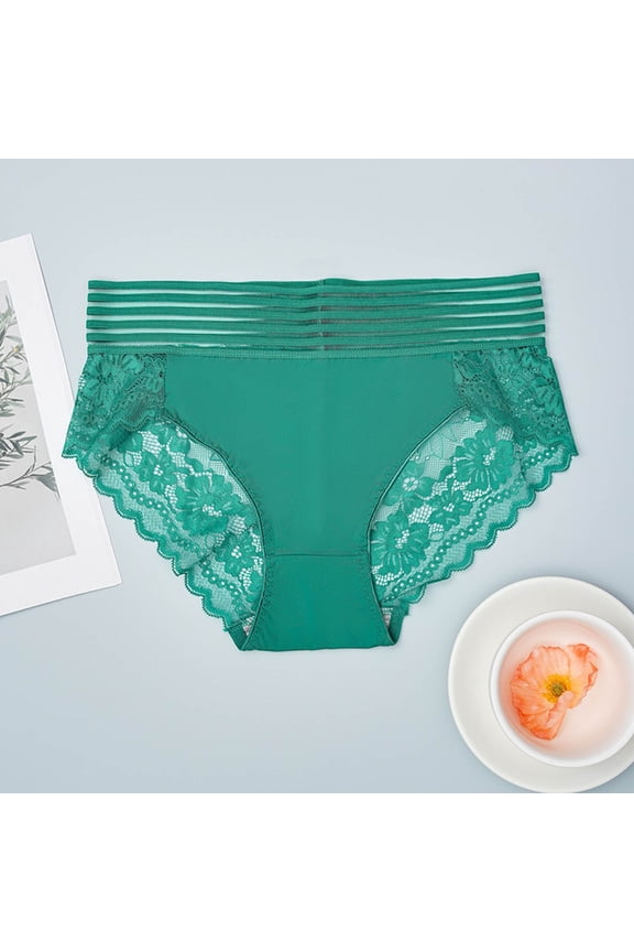 High Waisted Lace Briefs for Women Tummy Control Breathable Underwear Plus Size 1X 2X 3X 4X Green,Size 2XL