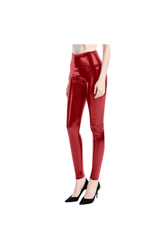 High Waisted Leather Leggings for Women Sexy Latex Pants Plus Size Spring Fashion Stretch Leather Tights Comfortable Fit