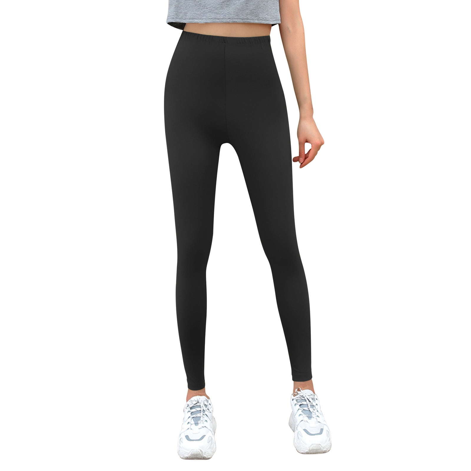 Leggings Donna Vita Alta Invernali In Pile Plaid Nero - 4 Vie Stretch, Non Trasparenti