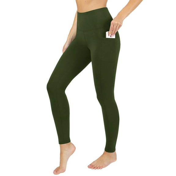 High Waisted Leggings For Women Plus Size Trouser Style Yoga Pants Full Length Soft Workout Leggings With Pockets(L, Green)
