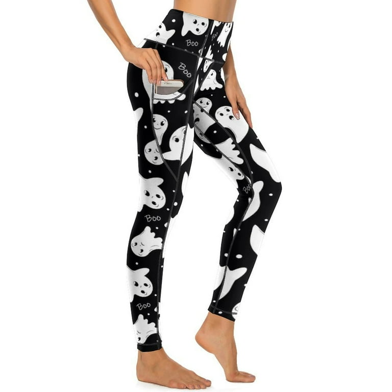 High Waisted Leggings for Women Cute Halloween Ghost Fun Tummy Control Yoga Pants with Pockets Womens Workout Compression Leggings Stretch Pilates Athletic Running Yoga Pants Walmart