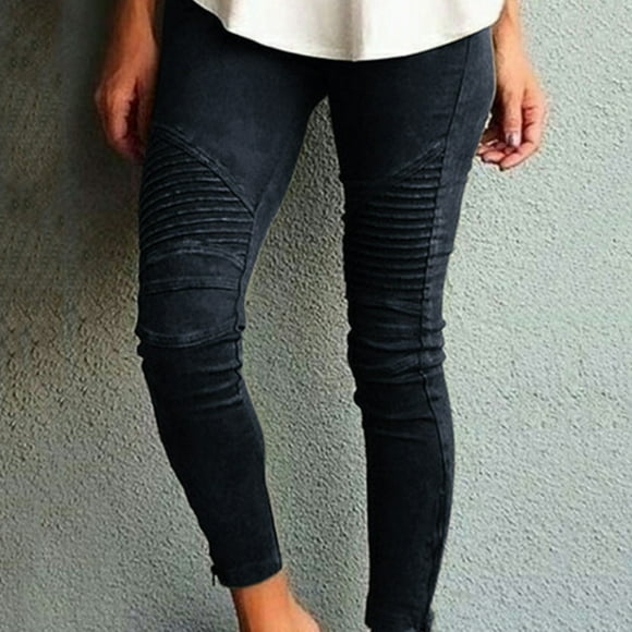 High Waisted Leggings for Women-Soft Athletic Tummy Control Pants for Running Yoga Workout Reg Women's Moto Jegging Biker Skinny Ankle Zipper Pleated Waist Pencil Pants Pull On Soft Trousers