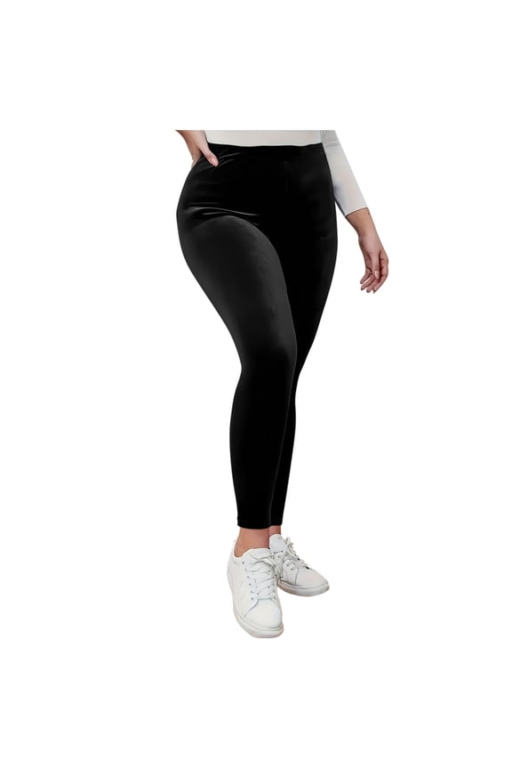 High Waisted Leggings Womens Ultra Soft Velvet Tight Pants Stretchy Workout Yoga Casual Trousers Ankle Length (XL, Black)