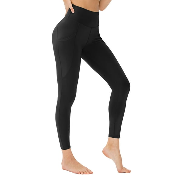 High Waisted Leggings for Women 4-Way Stretch Yoga Pants for Workout Gym Running with Pockets, Black, L