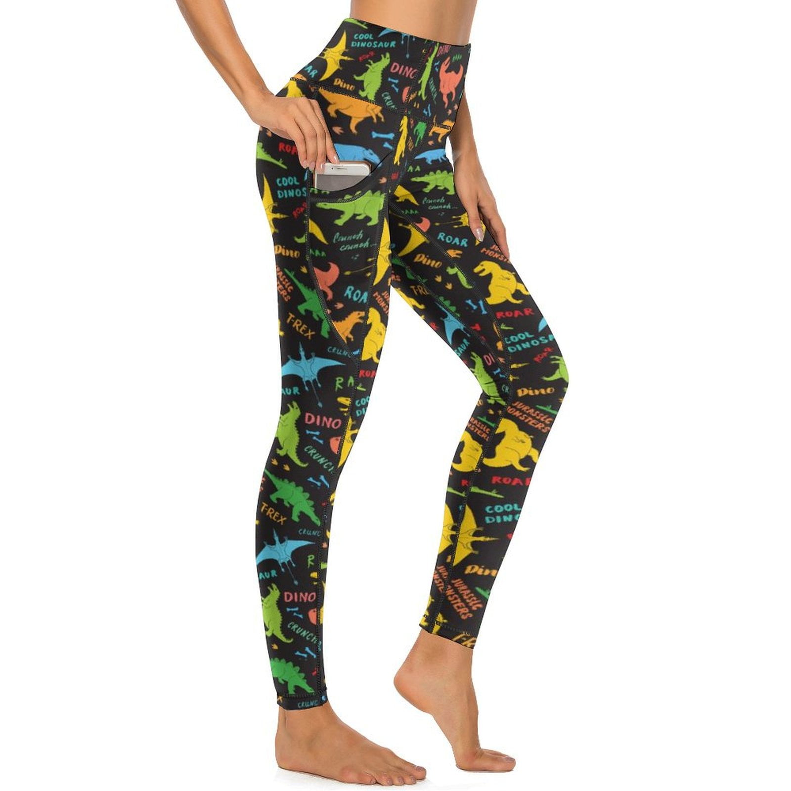 High Waisted Leggings for Women Cartoon Dino Tummy Control Yoga