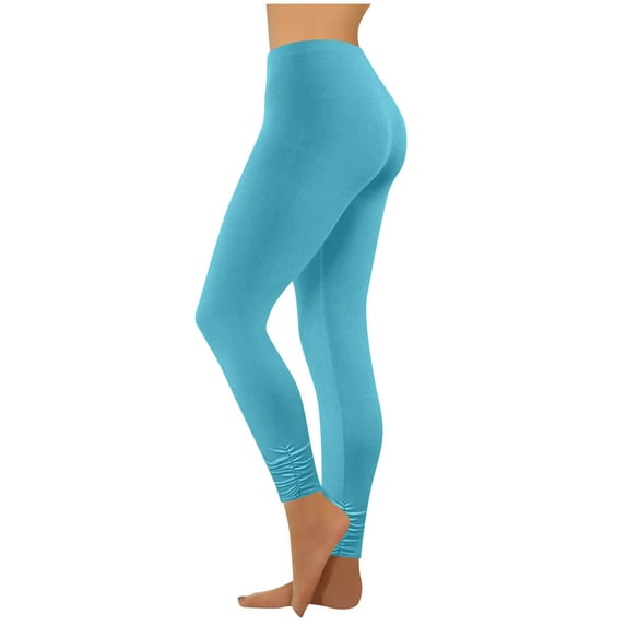 High Waisted Leggings for Women Casual Pleated Stretchy Soft Comfy Itness Running Gym Sports Yoga Pants (XXL, Light Blue)