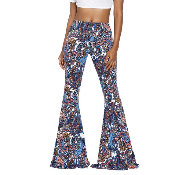 High Waisted Leggings for Women Fashion Long Bottom Flared Floral Hippie Print Trousers Soft Tummy Control Yoga Pants