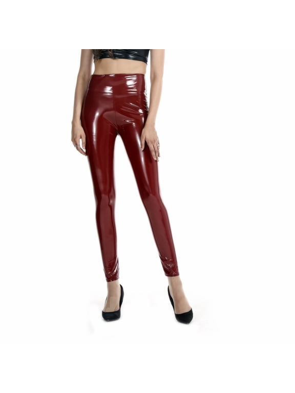 High Waisted Leggings for Women Latex Coated High Elastic Solid Color Soft Stretchy Yoga Pants