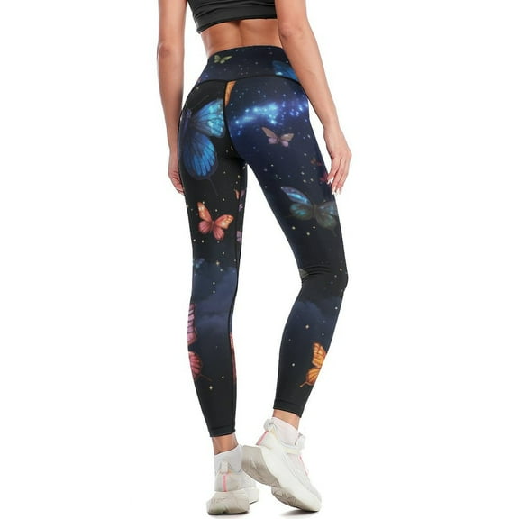 High Waisted Leggings for Women Regular & Plus - No See Through Tummy Control Cycling Workout Yoga Pants without Pockets Cosmic Butterfly S