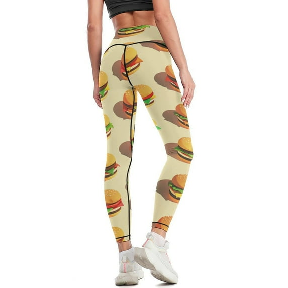 High Waisted Leggings for Women Regular & Plus - No See Through Tummy Control Cycling Workout Yoga Pants without Pockets Hamburgers M