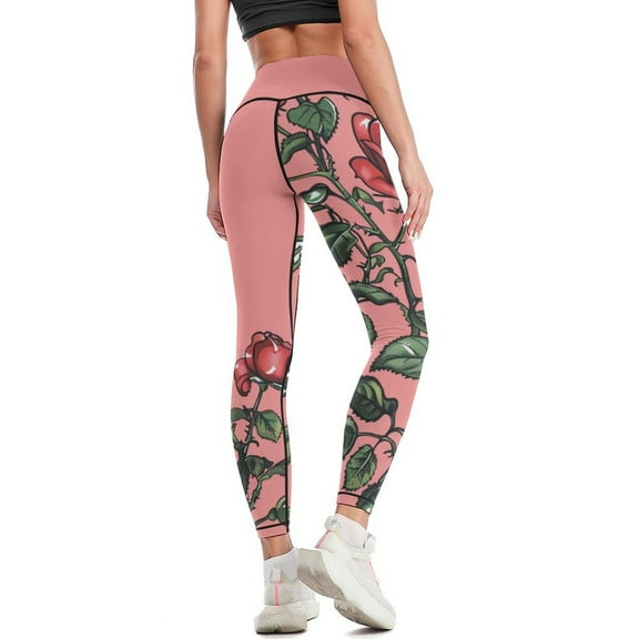 High Waisted Leggings for Women Regular & Plus - No See Through Tummy Control Cycling Workout Yoga Pants without Pockets Rose Pattern 2XL