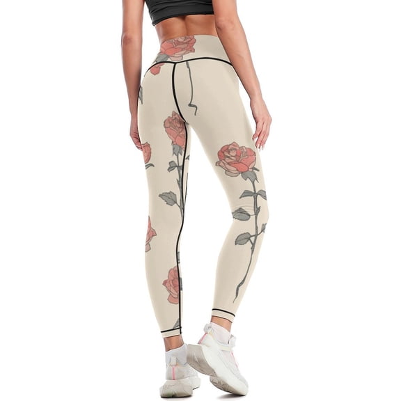 High Waisted Leggings for Women Regular & Plus - No See Through Tummy Control Cycling Workout Yoga Pants without Pockets Rose Pattern 2XL