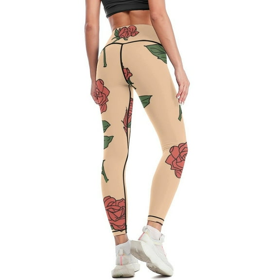 High Waisted Leggings for Women Regular & Plus - No See Through Tummy Control Cycling Workout Yoga Pants without Pockets Rose Pattern 2XL