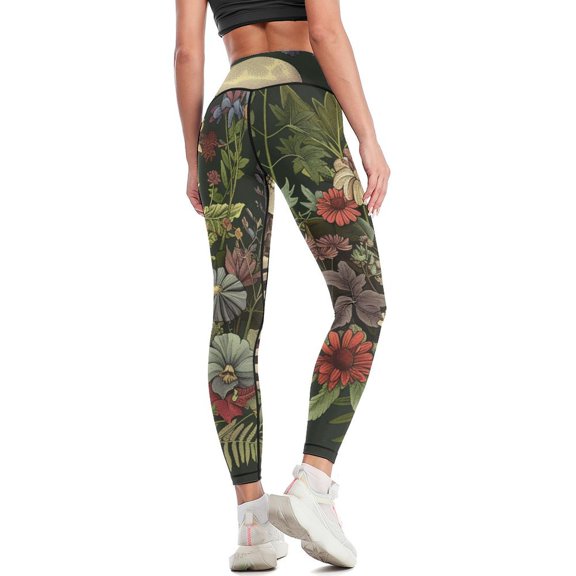 High Waisted Leggings for Women Regular & Plus - No See Through Tummy Control Cycling Workout Yoga Pants without Pockets Skull Flowers Illustration S