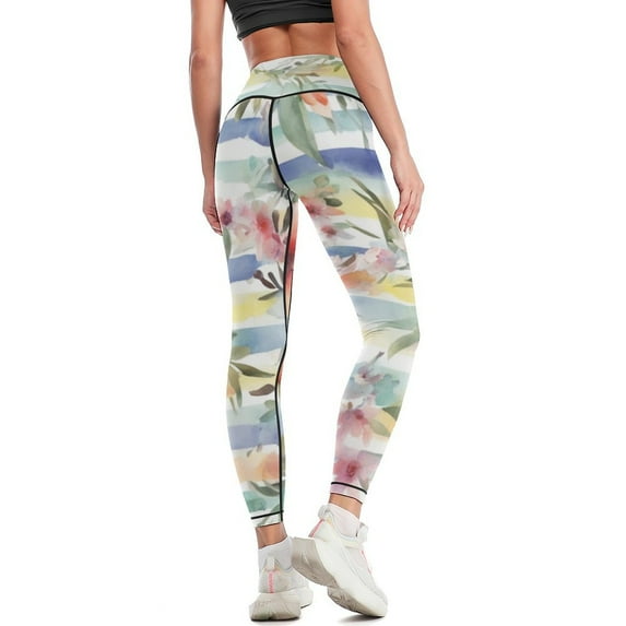 High Waisted Leggings for Women Regular & Plus - No See Through Tummy Control Cycling Workout Yoga Pants without Pockets Spring Floral L