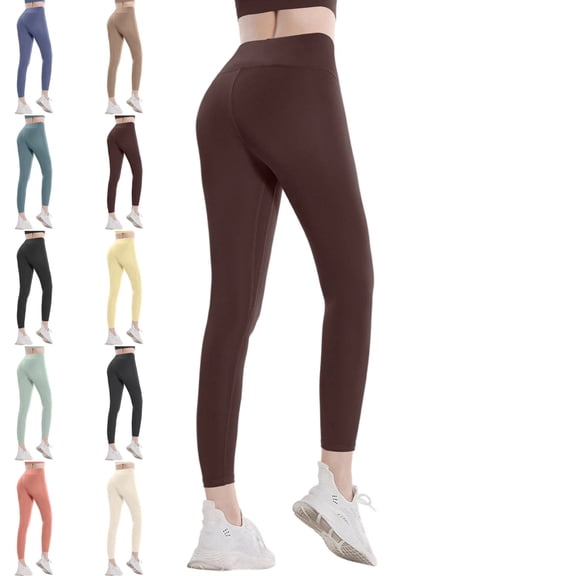 High Waisted Leggings for Women Stretchy Tummy Control Yoga Pants Comfy Fashion Tight Skinny Running Thermal Tights Coffee M