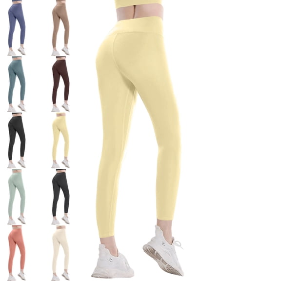 High Waisted Leggings for Women Stretchy Tummy Control Yoga Pants Comfy Fashion Tight Skinny Running Thermal Tights Fluorescence Yellow XXL