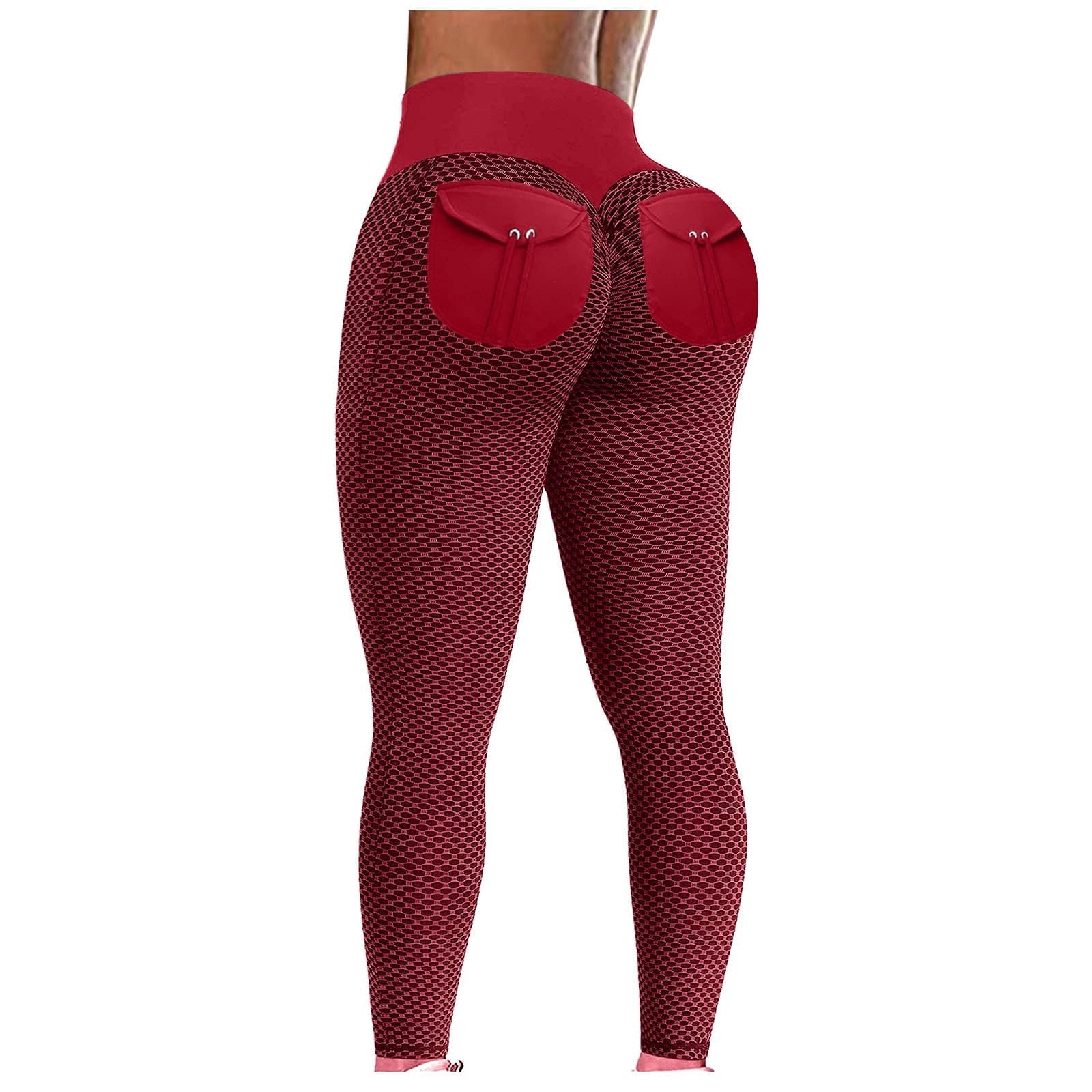 LIEIKIC 2 Pack TIK Tok Leggings Butt Lift Leggings for Women High Waist Tummy  Control Bubble Hip Lift Yoga Pants Red XX-Large