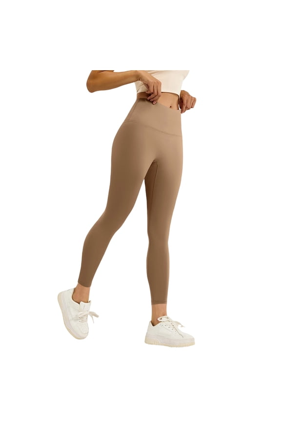 High Waisted Leggings for Women Tummy Control Fitness Seamless Yoga Pants Stretchy Soft Workout Leggings Light Brown L