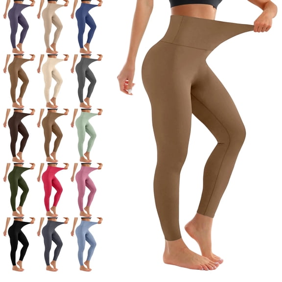 High Waisted Leggings for Women - Tummy Control Yoga Pants for Workout Running Athletic Women's Leggings Plus Size Brown XL