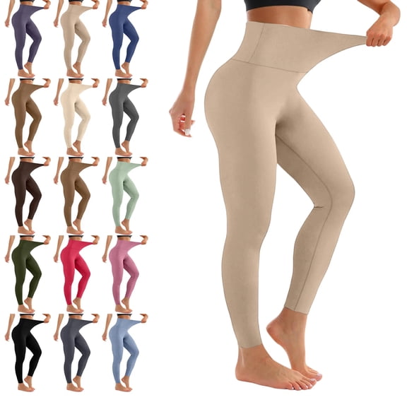 High Waisted Leggings for Women - Tummy Control Yoga Pants for Workout Running Athletic Women's Leggings Plus Size Khaki XXL