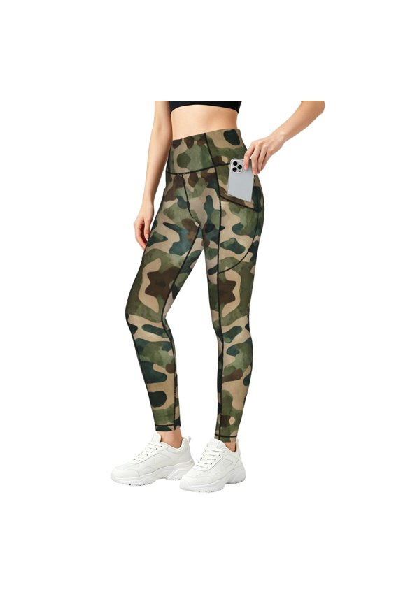 High Waisted Leggings for Women with Pockets Camouflage Pattern Tummy Control Pants for Yoga Running & Daily Wear Small